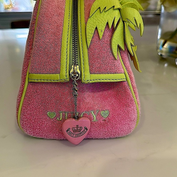 Vintage Juicy Couture Pink and Green Satchel Y2K Terry Bowling Bag - Picture 4 of 15